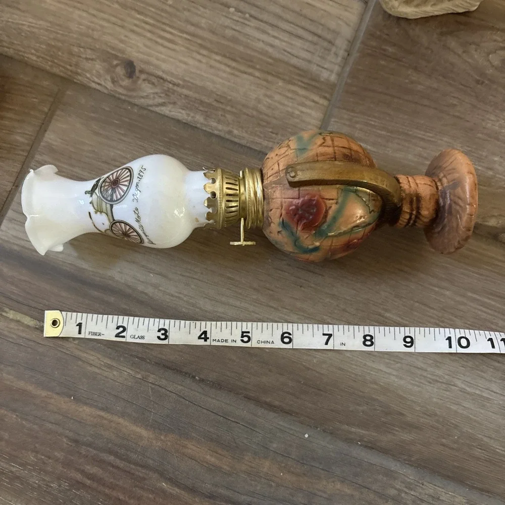 2 Vintage Small Kerosene Lamps - Glass, Copper, Metal